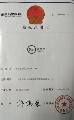 威杰力商標(biāo)注冊(cè)證